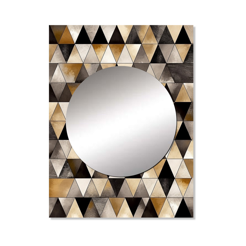Liepa Exploration Golden Abstracted Symmetry II - miroir mural géométrique, miroir décoratif brun, impression d'art en métal
