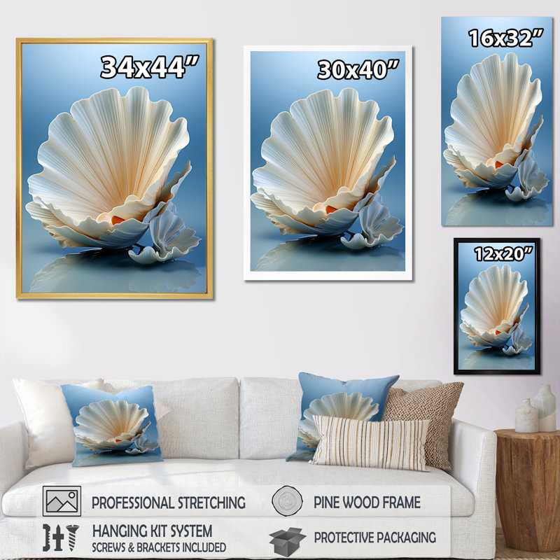 " Monochromatic Misty Grey Clam ", 32" H x 16" W x 1" D, Silver Single Picture Framed