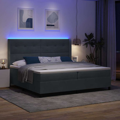 Lit à ressorts avec matelas à DEL avec velours gris foncé 78,7 po x 78,7 po