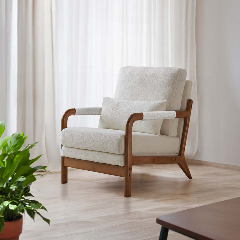 Fauteuil rembourré, Tissu en peluche blanc