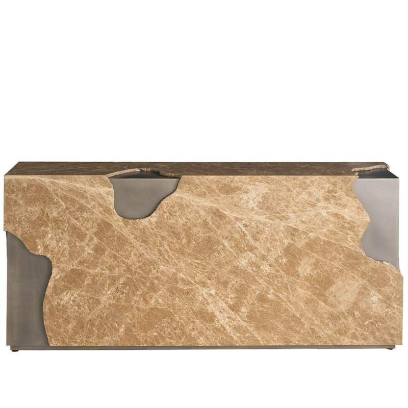 Console Modern Mirage avec dessus en pierre de 72 po de large et finition nickel antique en métal Emperador