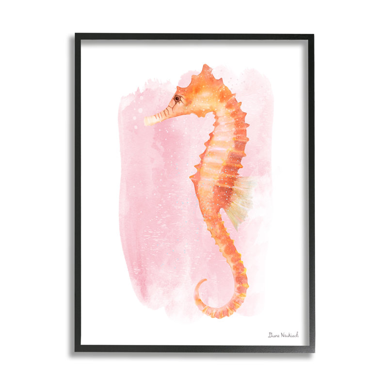 Doux hippocampe orange moucheté, Giclée encadrée noir minuit, H 14 po x l 11 po x P 1,5 po