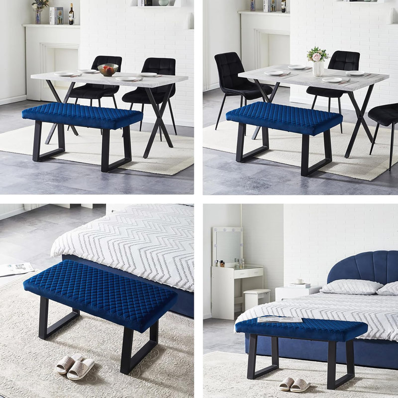 Velvet Upholstered Bench, Blue