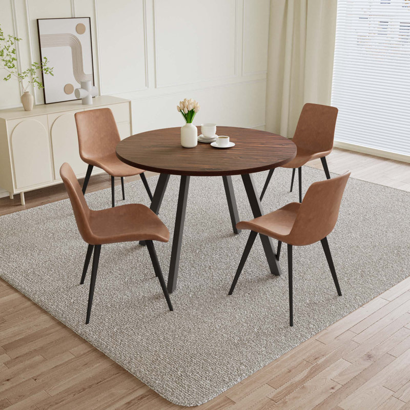 Ensemble de table de salle à manger ronde, table de cuisine moderne avec chaises, Brun, Tanné, 5 Pieces: Table, 4 Chairs 