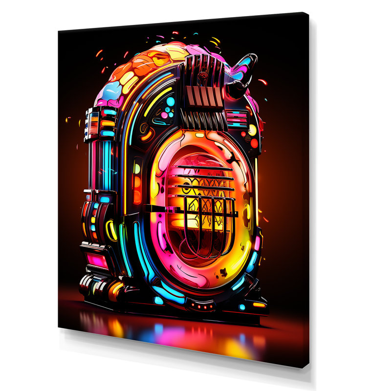 Jukebox Machine Neon Grooves 1 - Jukeboxes, art mural, Toile tendue, H 44 po x l 34 po x P 1,5 po