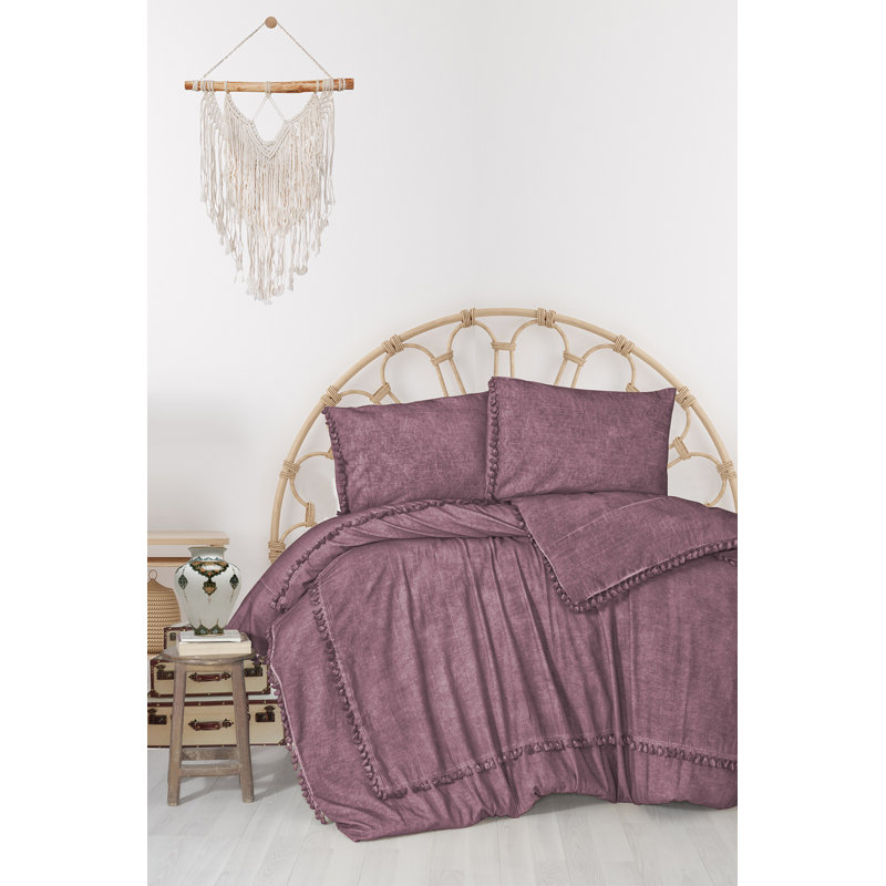 Tjard Duvet Cover Set with Pillowcases Included, Dusty Rose
