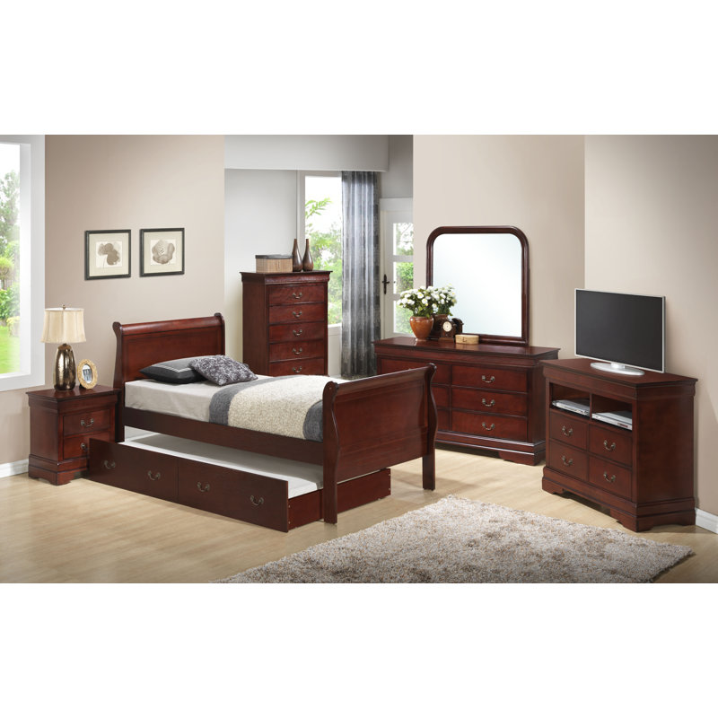 Glory Furniture Louis Phillipe 2 Drawer Fully Assembled Nightstand, Cherry