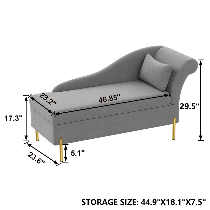 Chaise longue avec rangement en velours Yasmim, Gris