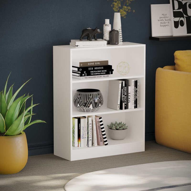Modern Manufactured Wood Bookcase, (3 Shelves) 75cm H x 60cm W x 24cm D, White