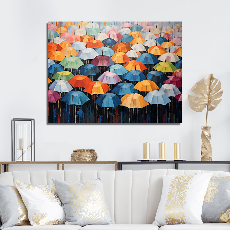 «Rainbow Umbrellas Collage I», reproduction sur toile, Toile tendue, 12" H x 20" W