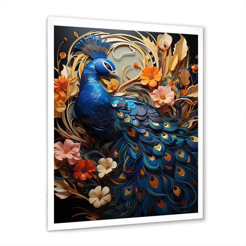 «Majestic Blooming Plumage Peacock I», reproduction sur toile, Cadre photo blanc, H 20 po x l 12 po x P 1 po