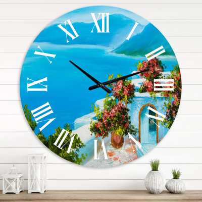 House Near The Sea Colourful Flowers I - Nautical & Coastal Wall Clock
