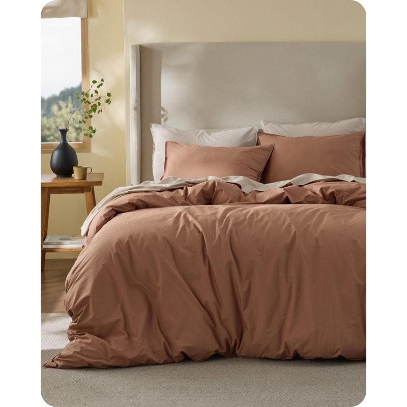 Bedsure Cotton Duvet Cover Full - Luxury Slub Weave 100% Cotton Duvet Cover Set with a Linen Like Textured, Easy Change Durable Bedding Set 3 Pieces, Mocha Mousse, 80" x 90"