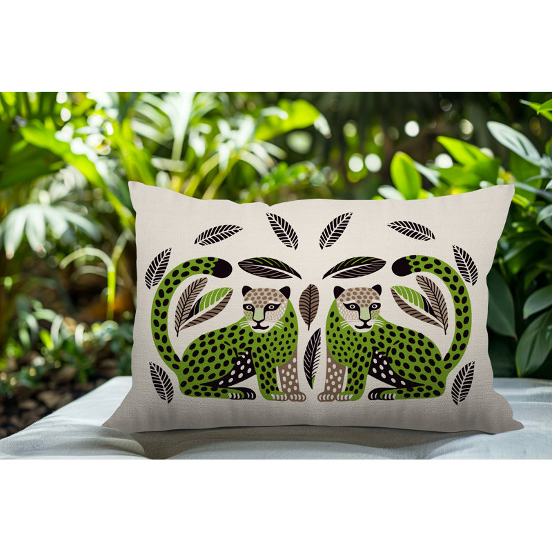 Coussin lombaire réversible Ayra Leopard, Rectangle H 14 po x l 20 po, Chartreuse