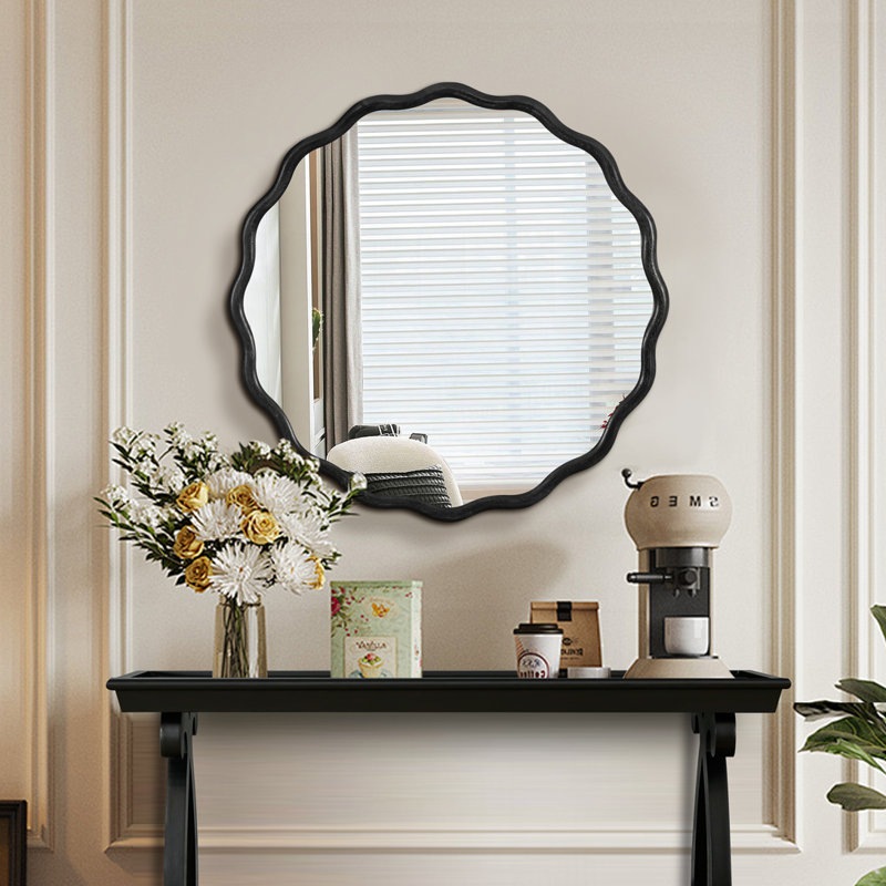Miroir ondulé en bois massif, 41,7 po x 41,7 po, Noir antique