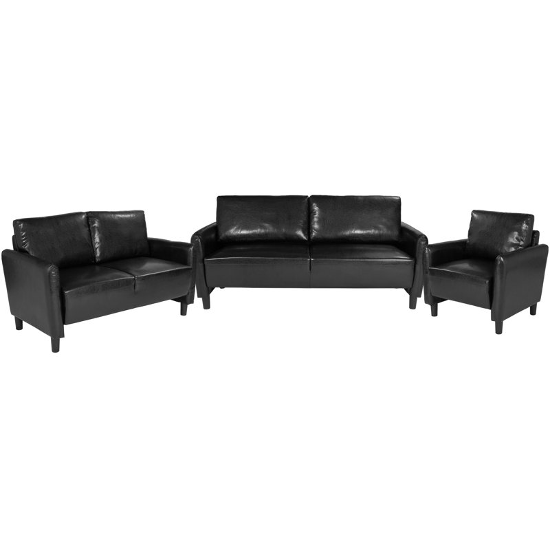 Ensemble de salon rembourré Stellert, Similicuir noir