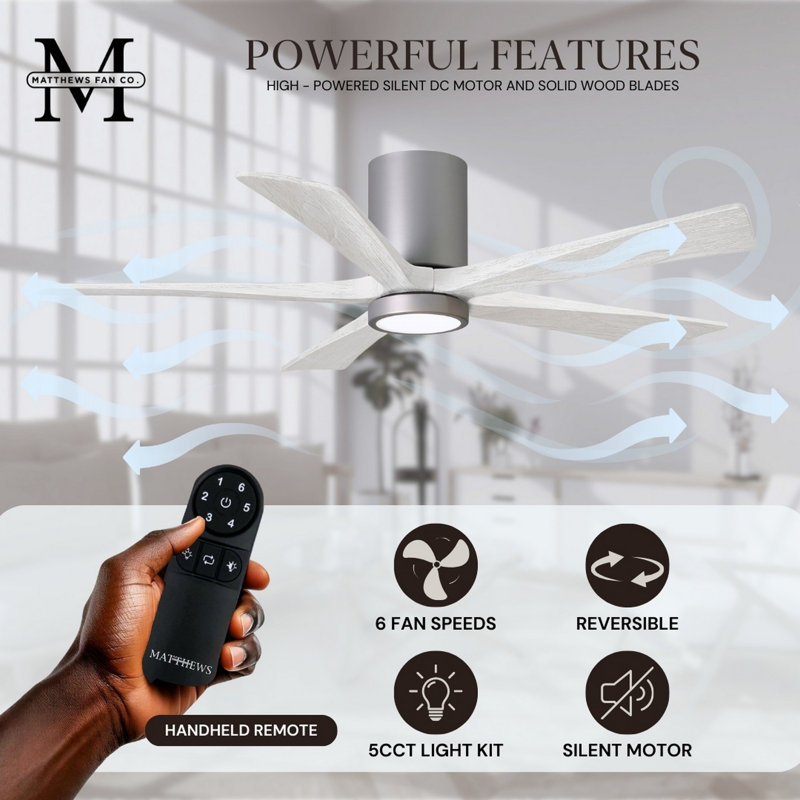 Irene 5 - Blade LED Ceiling Fan with Light Kit Included, Brushed Nickel, Matte White, 42"