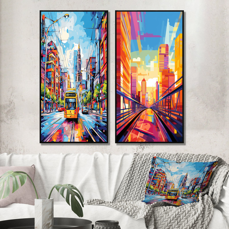 «City Berlin Popart», 2 pièces sur toile, Cadre noir, H 40 po x l 40 po