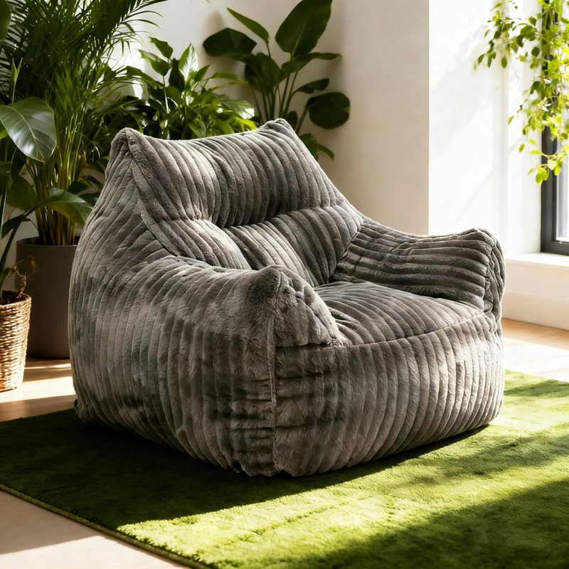 Fauteuils à billes Fuzzy pour adultes avec accoudoirs et soutien dorsal, alternative de fauteuil surdimensionné surdimensionné, canapé-lit moelleux pour salon, chambre à coucher, dortoir, salon, jeu (gris)
