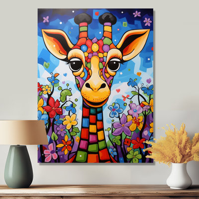 Colorful Cute Giraffe In Jungle Landscape - Giraffe Animal Wall Art Living Room