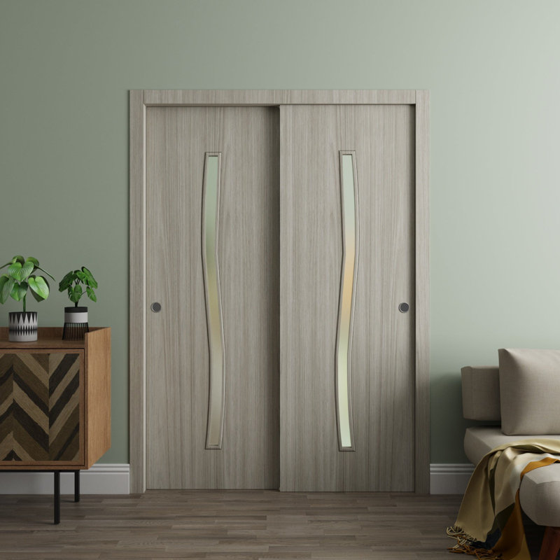 Portes coulissantes de contournement de placard - ESSENTIAL 8002 - Ensemble de quincaillerie Rails - Portes de garde-robe de chambre en bois massif