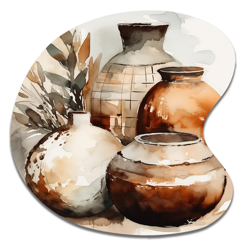 Décoration murale irrégulière en métal brun et crème I - Boho Pottery, H 33 po x l 33 po