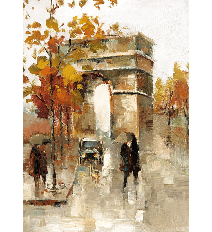 Arc de Triomphe en automne - Arbres beiges, décoration sur toile encadrée