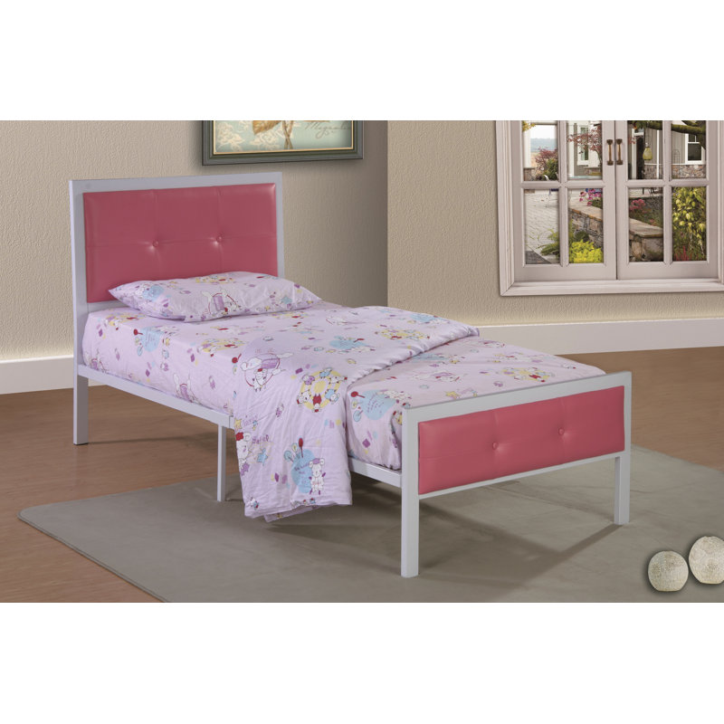 Lit plateforme Gillis, Simple, Rose / blanc