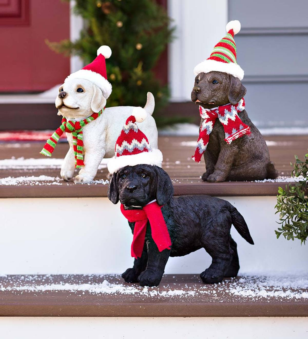 The Holiday Aisle® Elgie Holiday Labrador Puppy with Hats and Scarves ...