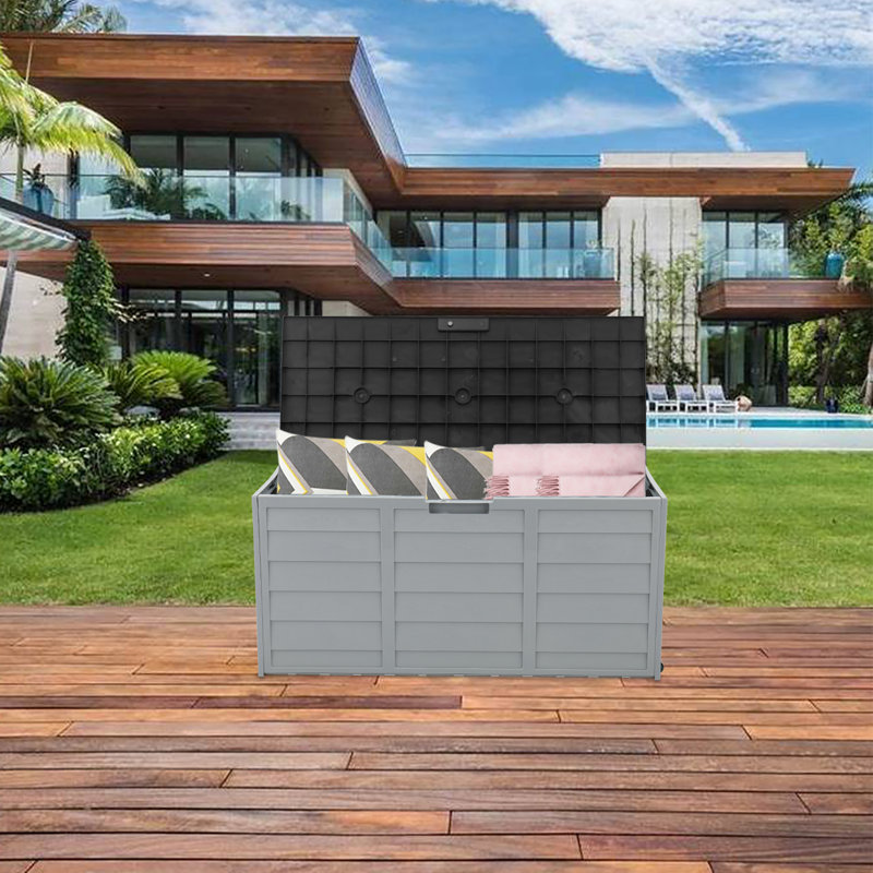 Dakota Fields Almanor 112cm W 260L Water Resistant Plastic Lockable Deck Box with Wheels, Black