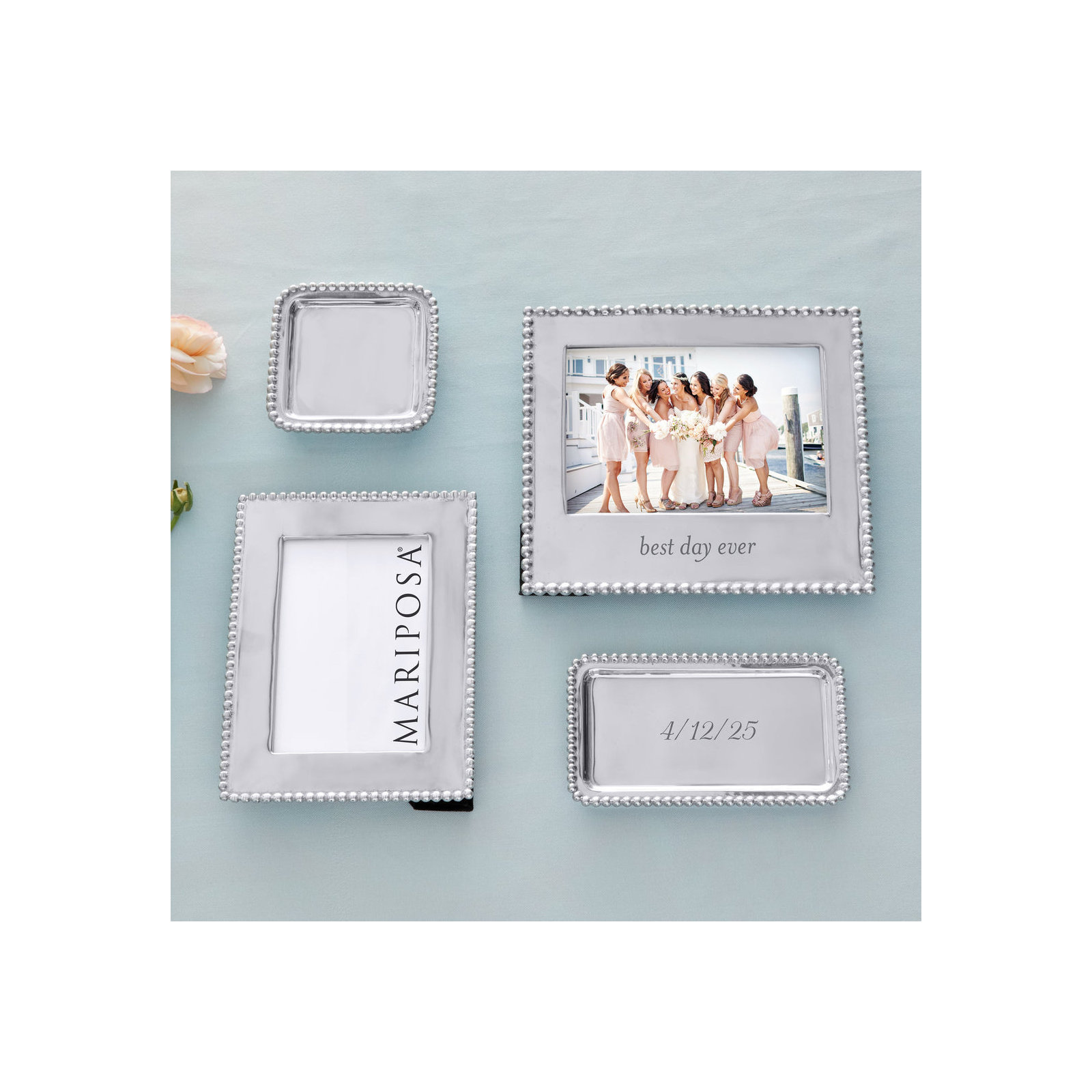 Beaded Silver Metal Beaded Picture Frame, 8" H x 10" W