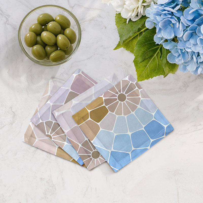 Mosaico Cotton Sateen Cocktail Napkins, Mykonos