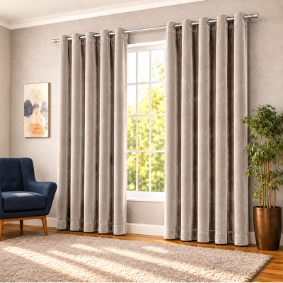 Thermal Velvet Curtains with Eyelet Ring Top - Blackout Crushed Velvet Drapes Pair