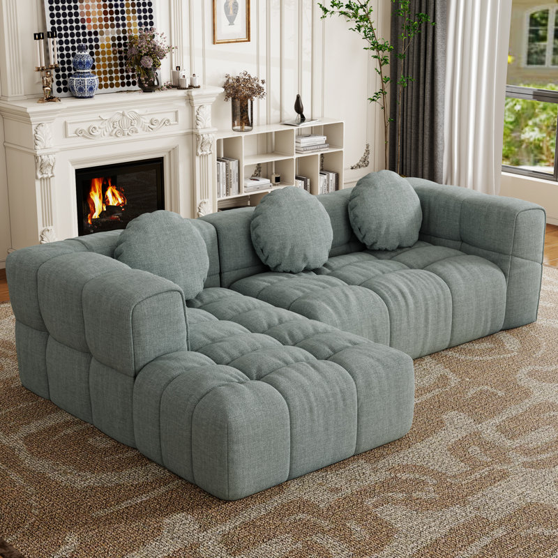 Canapé modulaire modulaire en chenille moderne, gris L 103 po, 3 coussins, H 26,68 po x l 65,16 po x P 102,58 po, Bleu gris