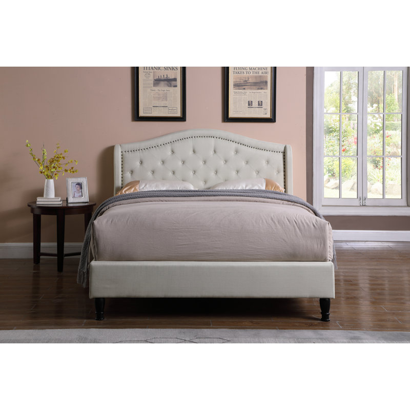 Kinsman Upholstered Wingback Bed, Beige, Queen