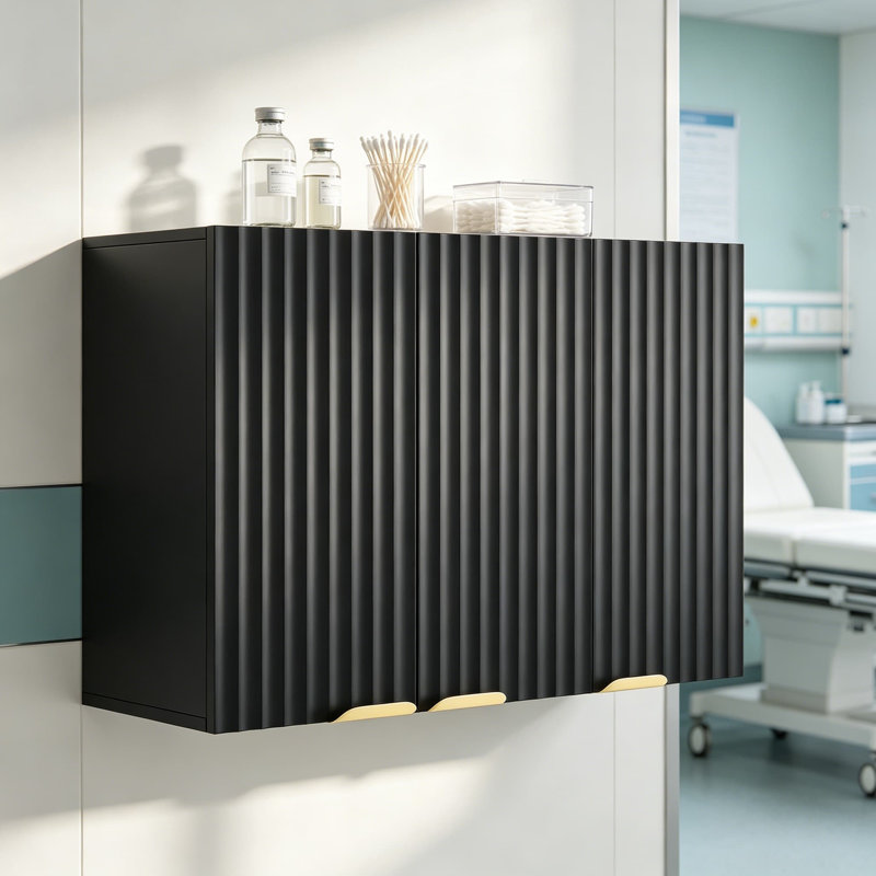 Armoire de rangement murale à 3 portes avec tablette réglable, conception cannelée pour salle de bain, salle de lavage, cuisine et garage, bois aggloméré, l 35,43 po x H 23,62 po x P 11,81 po