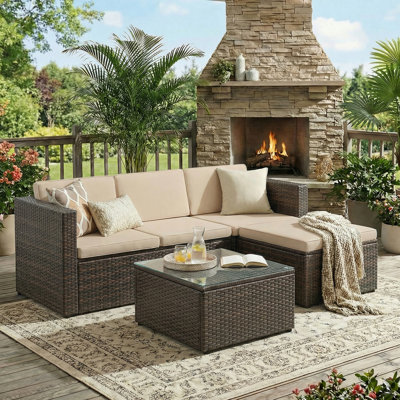 Garden Furniture Set, with Cushions and Glass Table