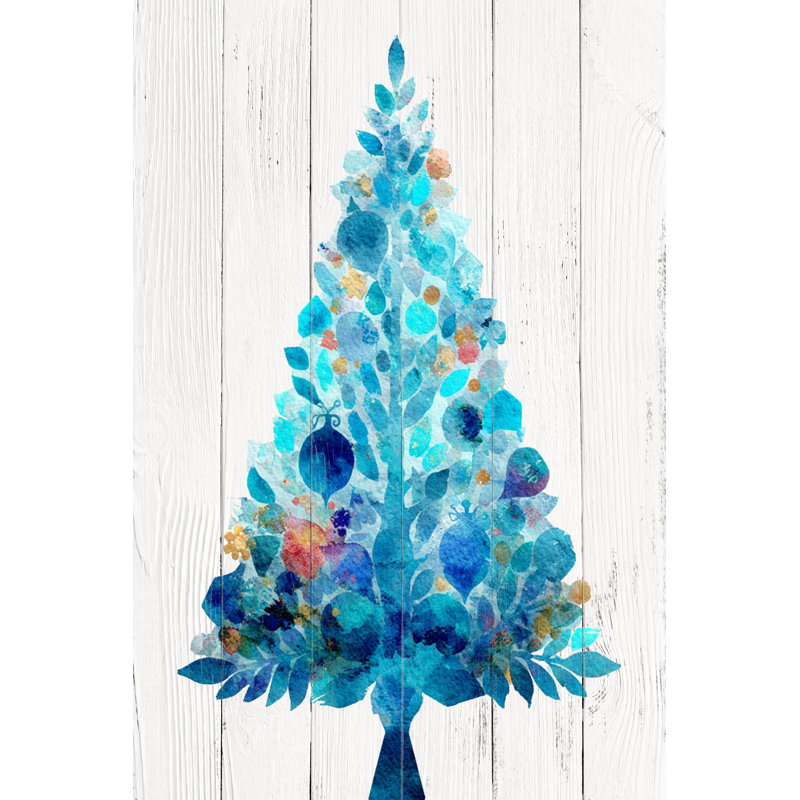 «Blue Collage Christmas Tree», art mural sur toile tendue, H 48 po x l 36 po