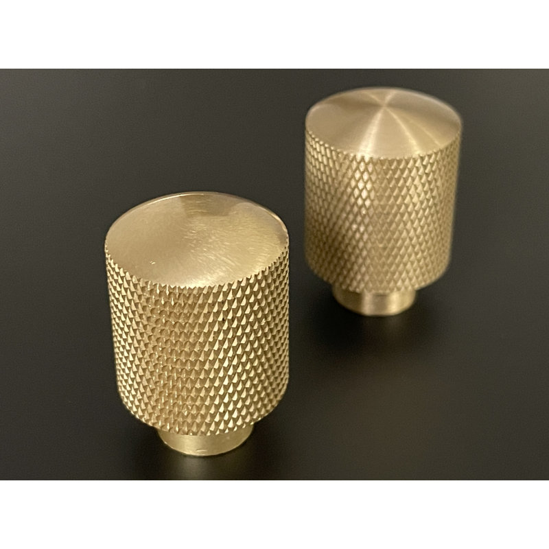 Modern Knurled Chrome Cylinder Knob, Brushed Brass