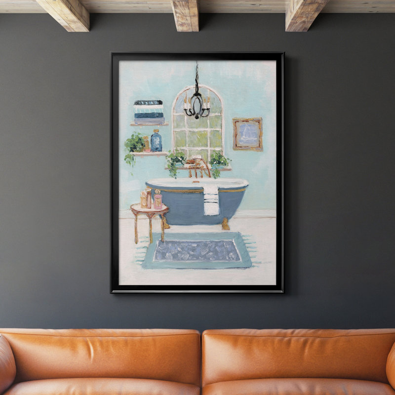 «Blue Bath I», peinture sur toile encadrée, H 26,5 po x l 36,5 po x P 1,5 po, Noir