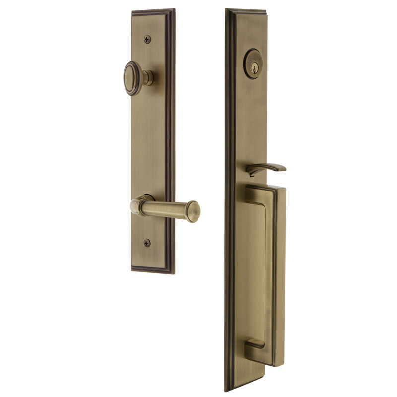 Carré Handleset with Deadbolt and Georgetown Door Lever and Rosette, 2.75", Vintage Brass, Right