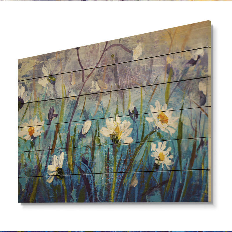 Fleurs sauvages bleues - Panneaux d'art mural traditionnels en bois - Bois de pin naturel, H 8 po x l 12 po x P 1 po