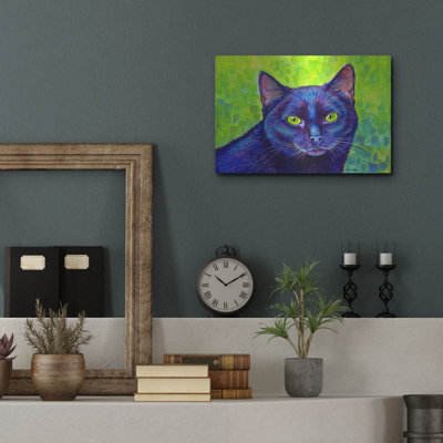 Luxe Metal Art 'Black Cat With Chartreuse Eyes' By " Black Cat With Chartreuse Eyes " by Rebecca Wang Art