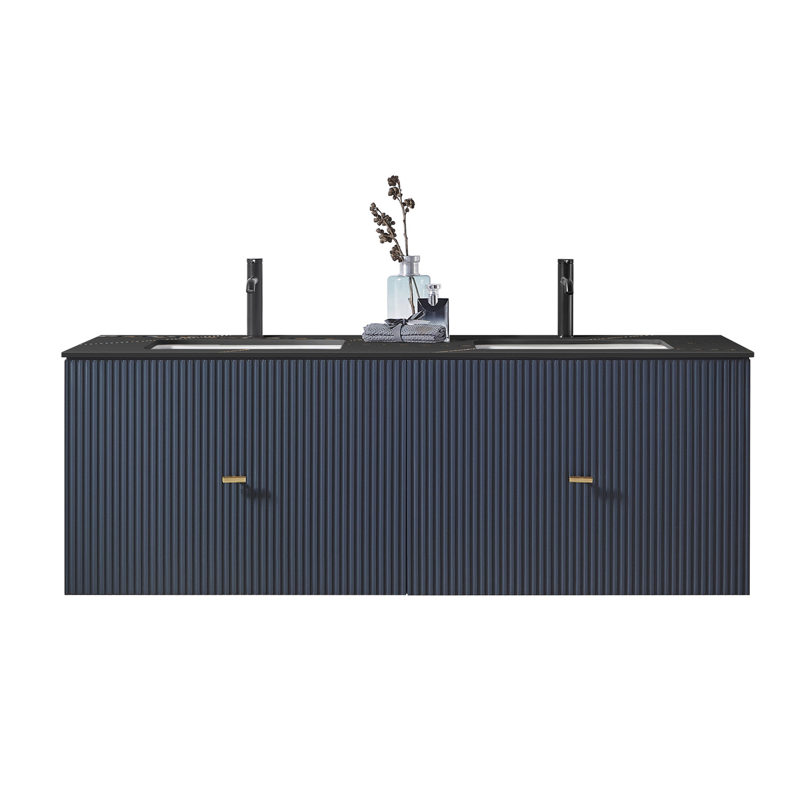 Jamell 60'' Double Bathroom Vanity, Dark Blue, Black
