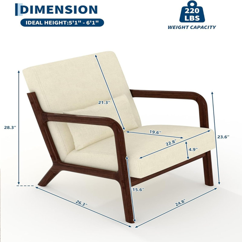 Chaise d'appoint en bois avec pieds en bois, Beige