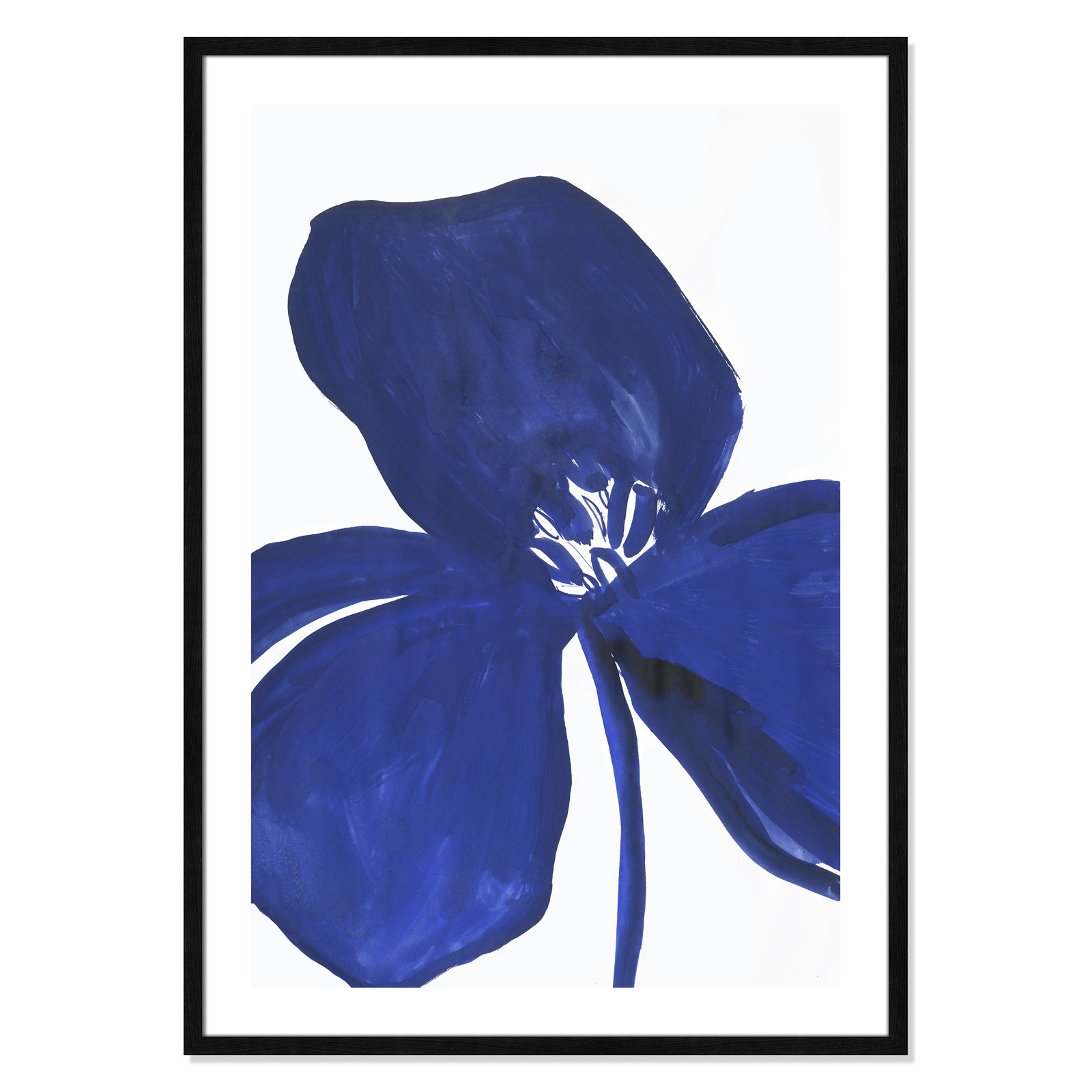 Clarisse "Indigo Petal II" Painting, 41.5" H x 29.5" W x 0.75" D, Black Framed Paper