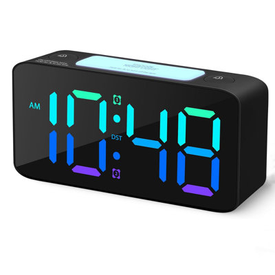 Super Loud Alarm Clock For Heavy Sleepers , Hatch Alarm Clock ,Digital Alarm Clock With 7- Color Night Light,Adjustable Volume,USB Charger,Small  Alarm Clocks For Bedrooms, Children, And Teenagers (Black+RGB)