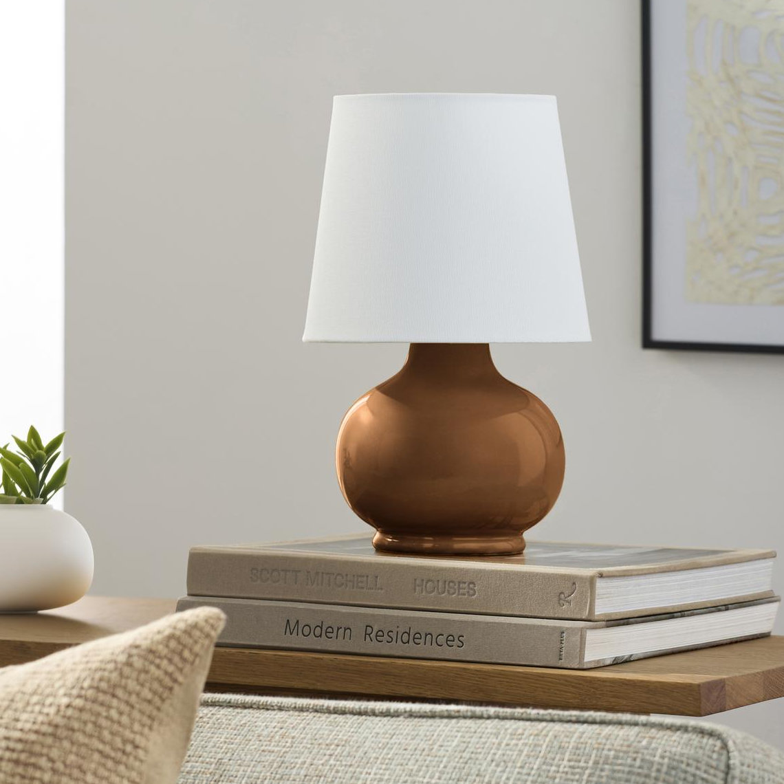 Momsen Drum Ceramic Table Lamp, Tan, 13'' H X 8'' W X 8'' D