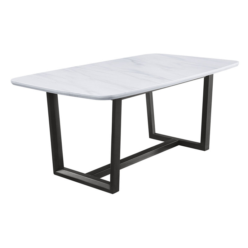 Kavin Rectangular Faux Marble Top with Solid Wood Base Dining Table