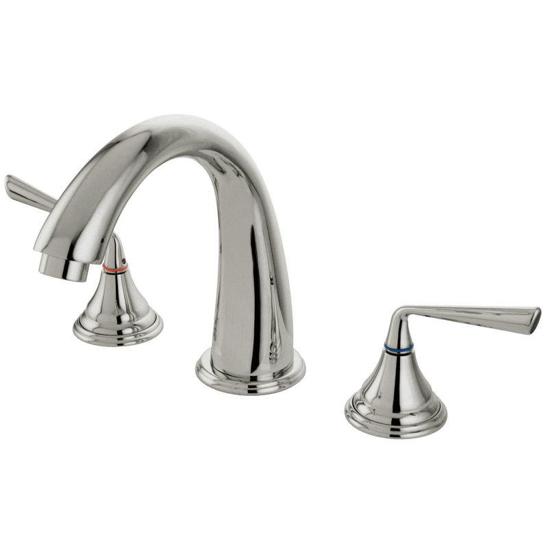 Kingston Brass Silver Sage Two-Handle 3-Hole Deck Mount Roman Tub Faucet, Brushed Nickel